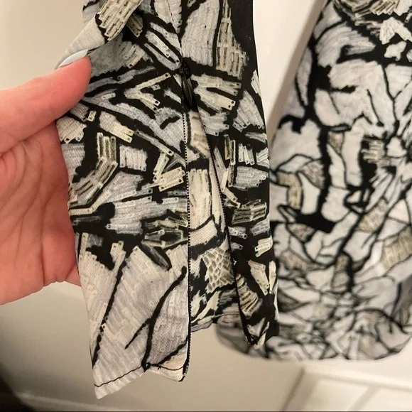 Topshop X Halpern marble design wrap dress 2 long sleeve v neck asymmetrical hem - Picture 6 of 6